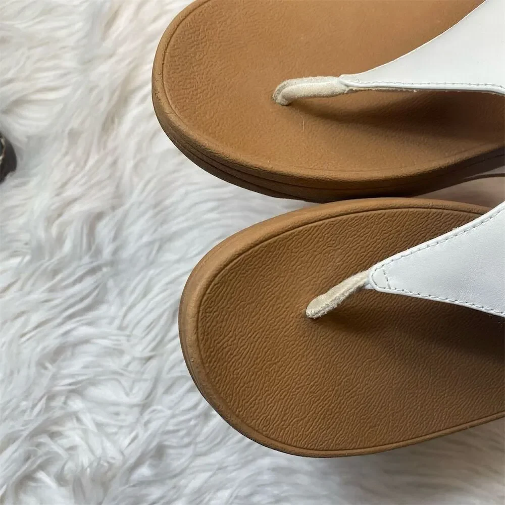 FitFlop Women's Lulu White Leather Wedge Sandals Size 10 Casual Summer